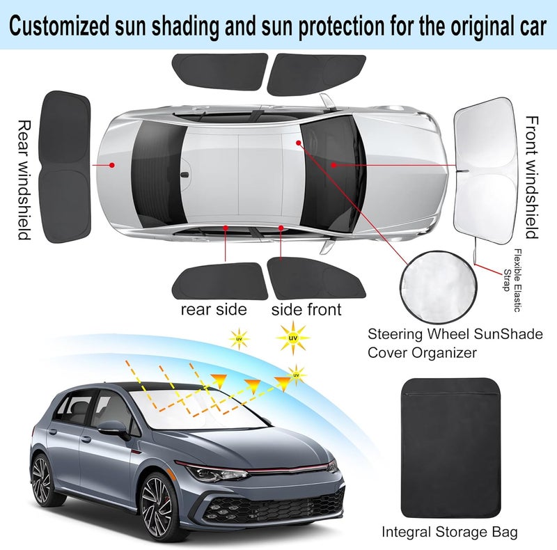 LHFLIVE 6PCS Windshield Sun Shade Custom Fit for 2022-2025 Volkswagen VW Golf Mk8 Accessories Foldable Sunshade Side Rear Window Shade Cover Full Set Privacy Protection Keeps Car Cool - Image 4